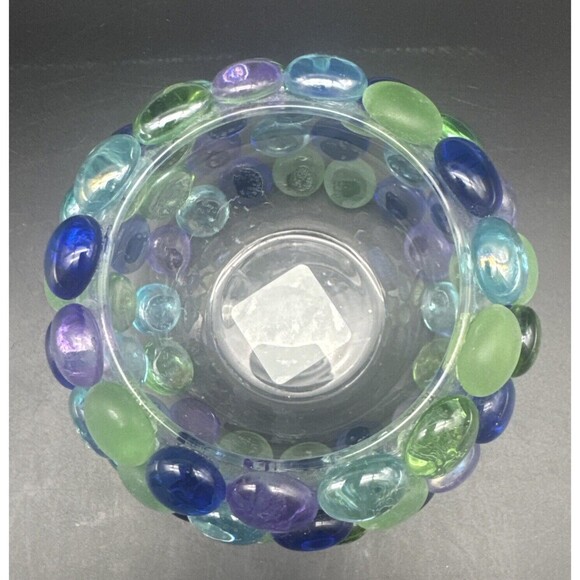 VTG Libbey PURPLE BLUE GREEN Decorative Stones On Glass Candle Votive Holders-2 - Picture 6 of 10